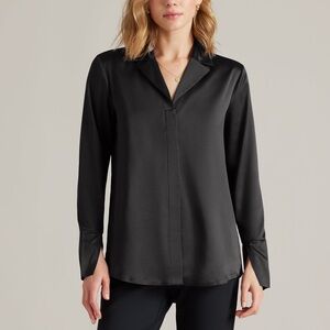NEW Rhone Women's Satin Performance Stretch Party Blouse Black Size Large